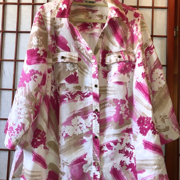 Print Long Sleeve Linen Shirt - Picture 2 of 9